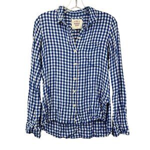 SO Womens Long Sleeve Button Down Blue/White Check Perfect Shirt Relaxed Fit S